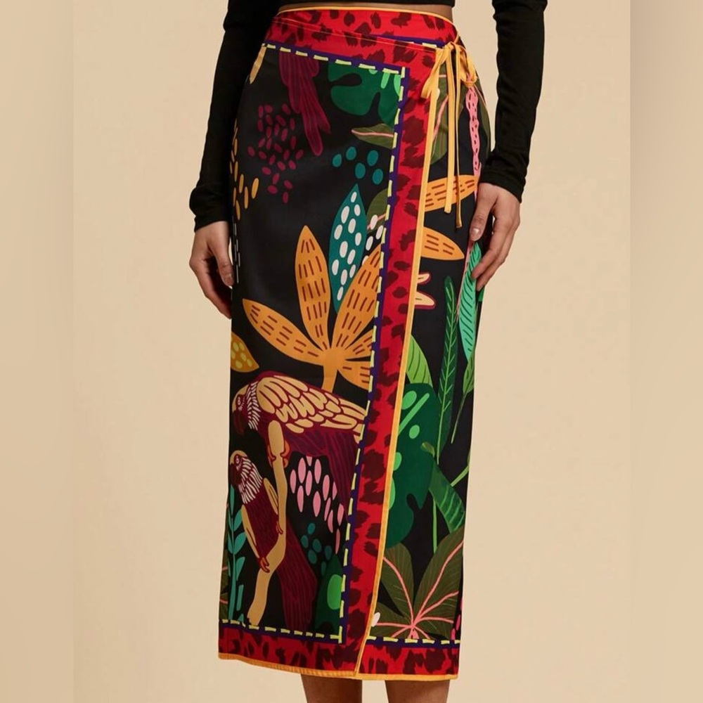 Tropical Print Wrap Skirt